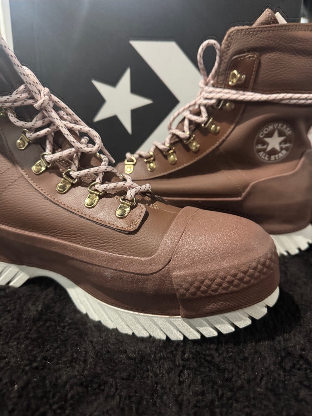 Converse Brown Leather Lugged Ankle Boots with White Sole